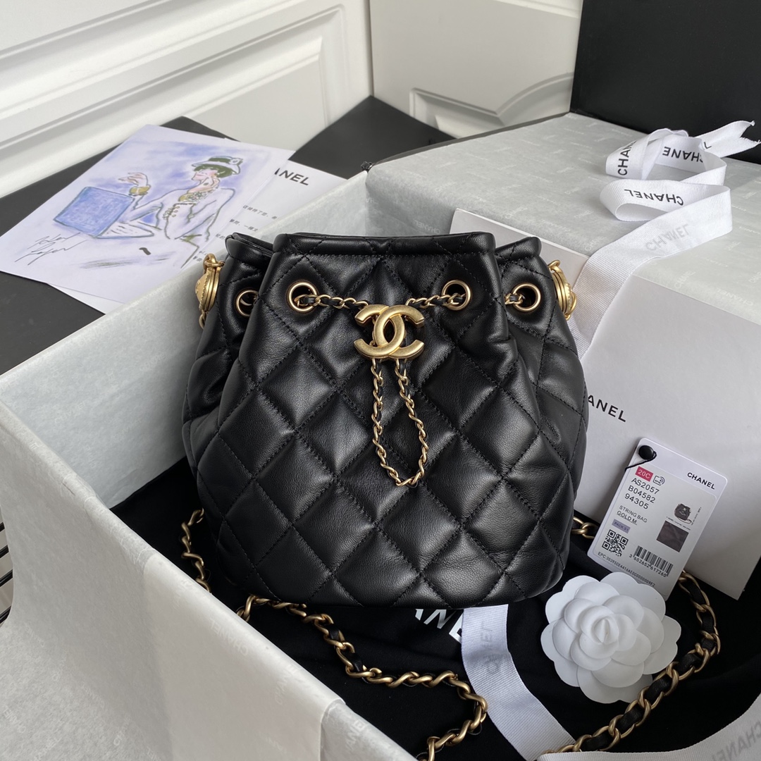 Chanel Black Quilted Chain Bucket Bag