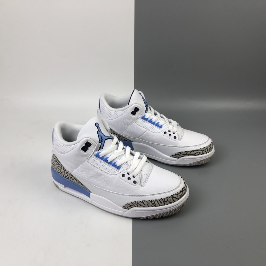 380 Air Jordan 3 UNC AJ3北蓝卡白蓝爆裂纹篮球鞋 CT8532-104