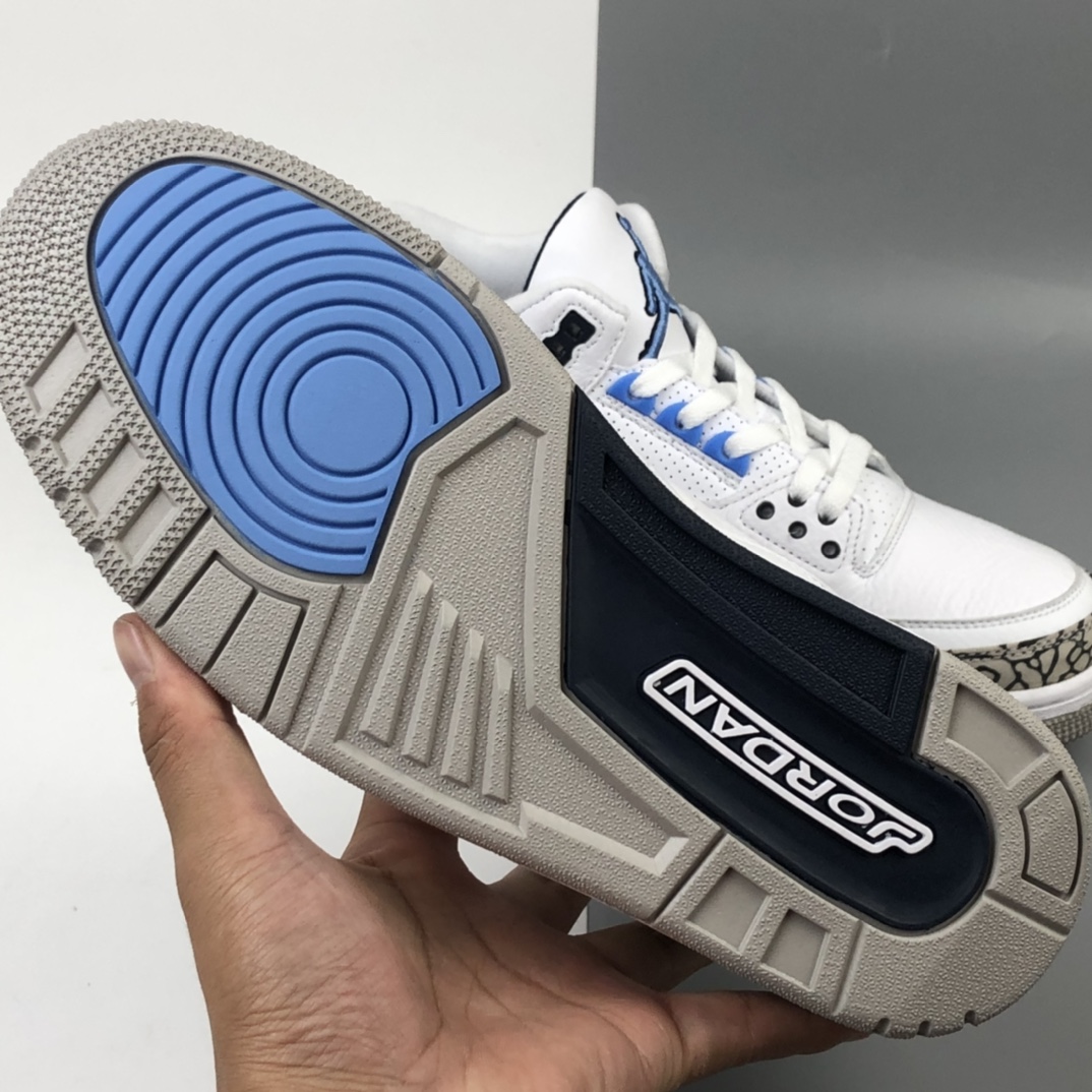 380 Air Jordan 3 UNC AJ3北蓝卡白蓝爆裂纹篮球鞋 CT8532-104