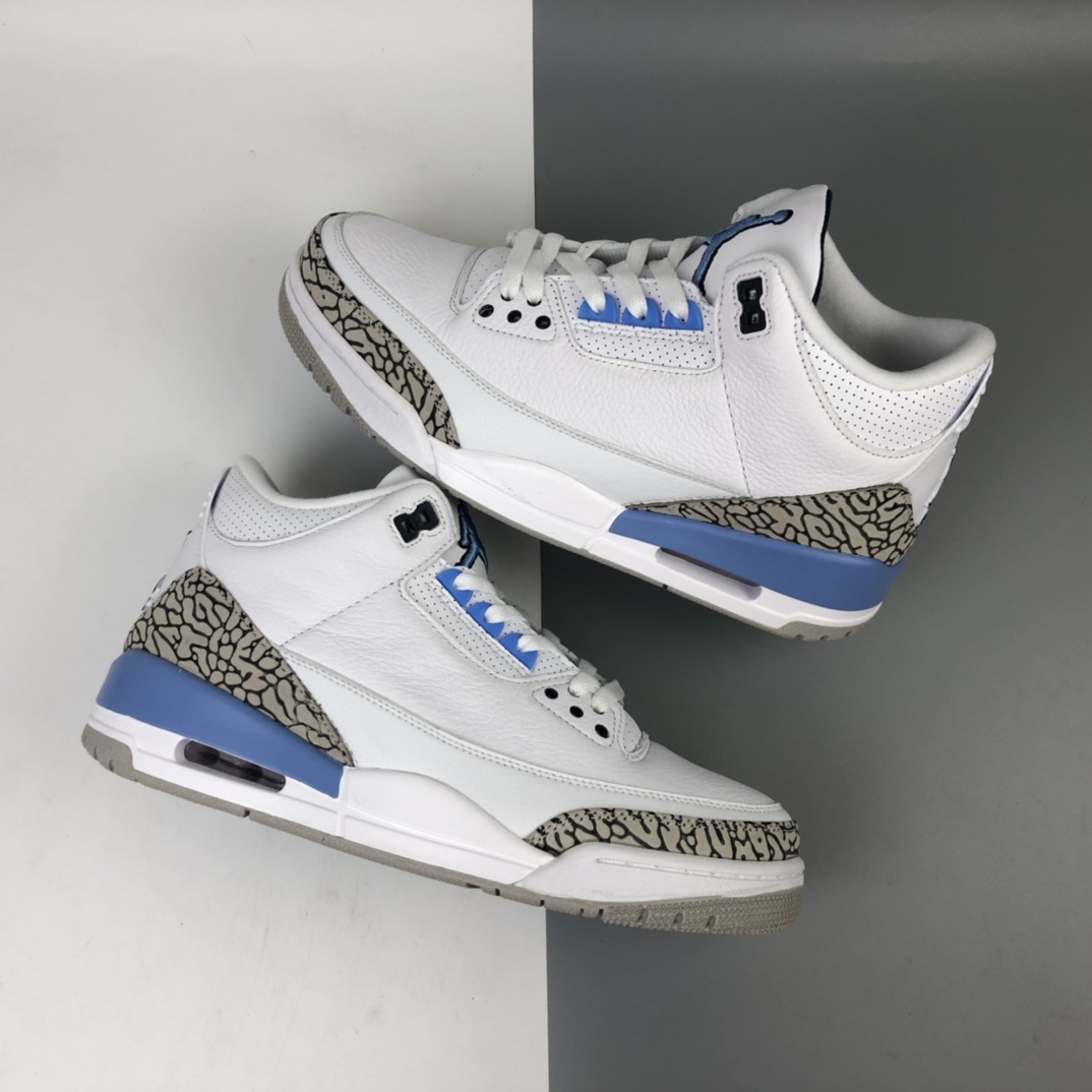 380 Air Jordan 3 UNC AJ3北蓝卡白蓝爆裂纹篮球鞋 CT8532-104