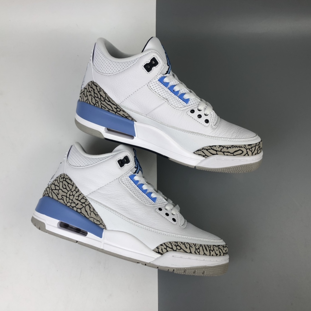 380 Air Jordan 3 UNC AJ3北蓝卡白蓝爆裂纹篮球鞋 CT8532-104