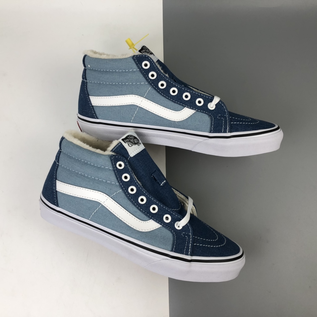 150 加绒款 Vans Sk8-Mid Reissue 牛仔帆布蓝中邦休闲板鞋 VN0A3MV8Q69