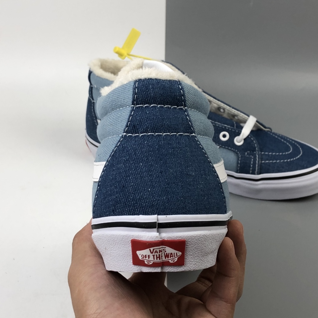 150 加绒款 Vans Sk8-Mid Reissue 牛仔帆布蓝中邦休闲板鞋 VN0A3MV8Q69