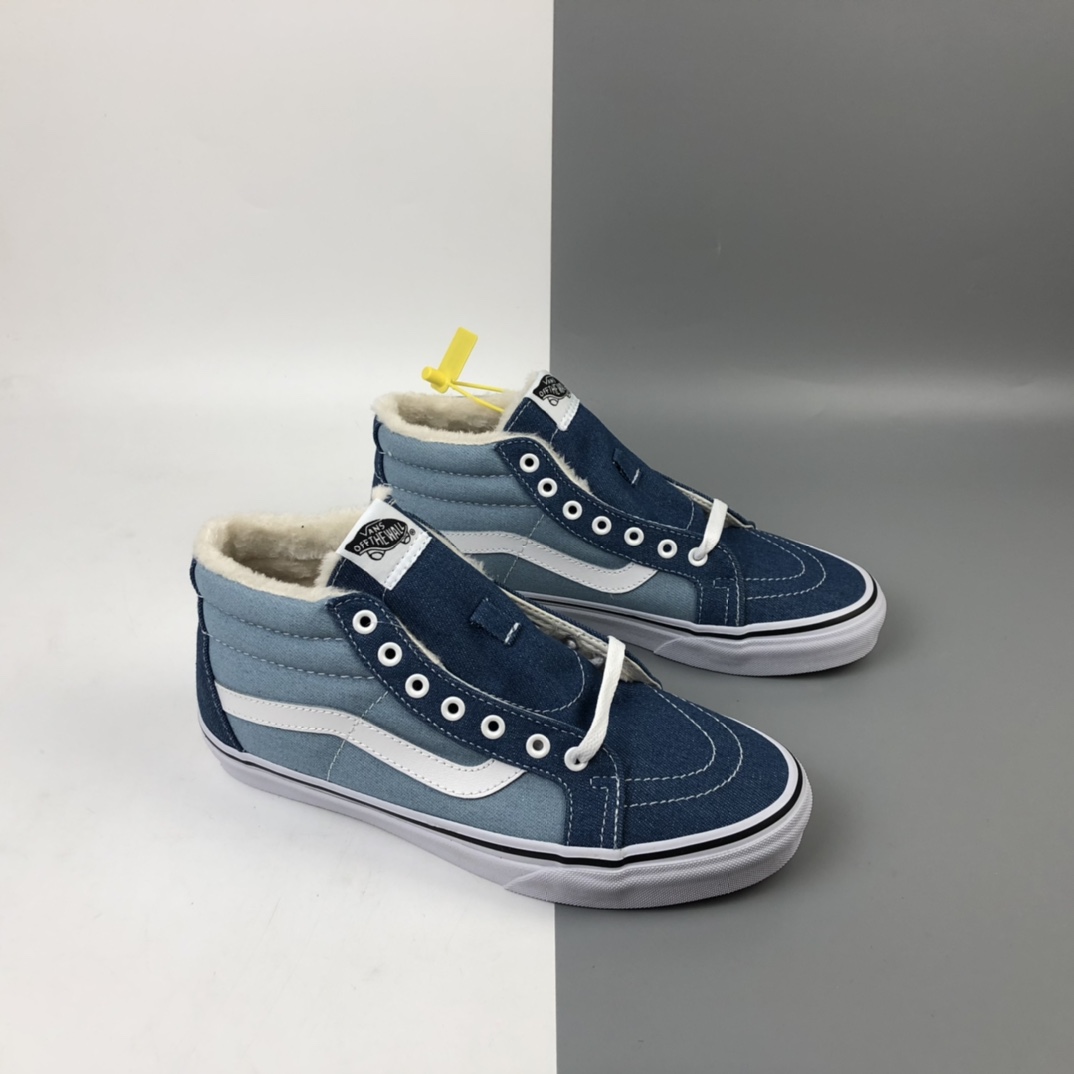 150 加绒款 Vans Sk8-Mid Reissue 牛仔帆布蓝中邦休闲板鞋 VN0A3MV8Q69