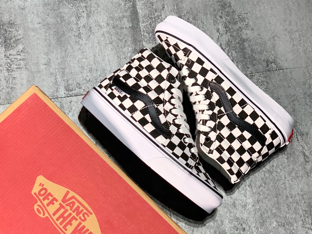 160 VANS SK8-HI TAPERED黑白棋盘格 高帮黑条硫化帆布板鞋VN0A4U165GU