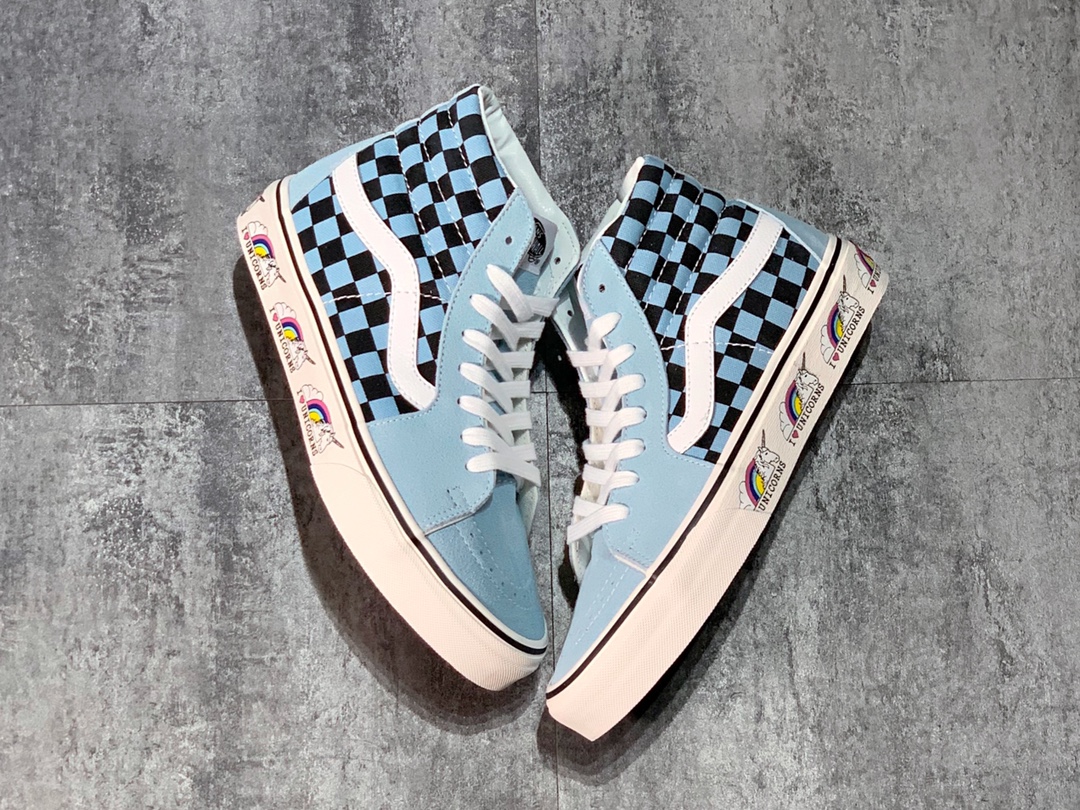 160 海外独家限量发售 Vans Sk8-Hi 高帮浅蓝独角兽复古板鞋