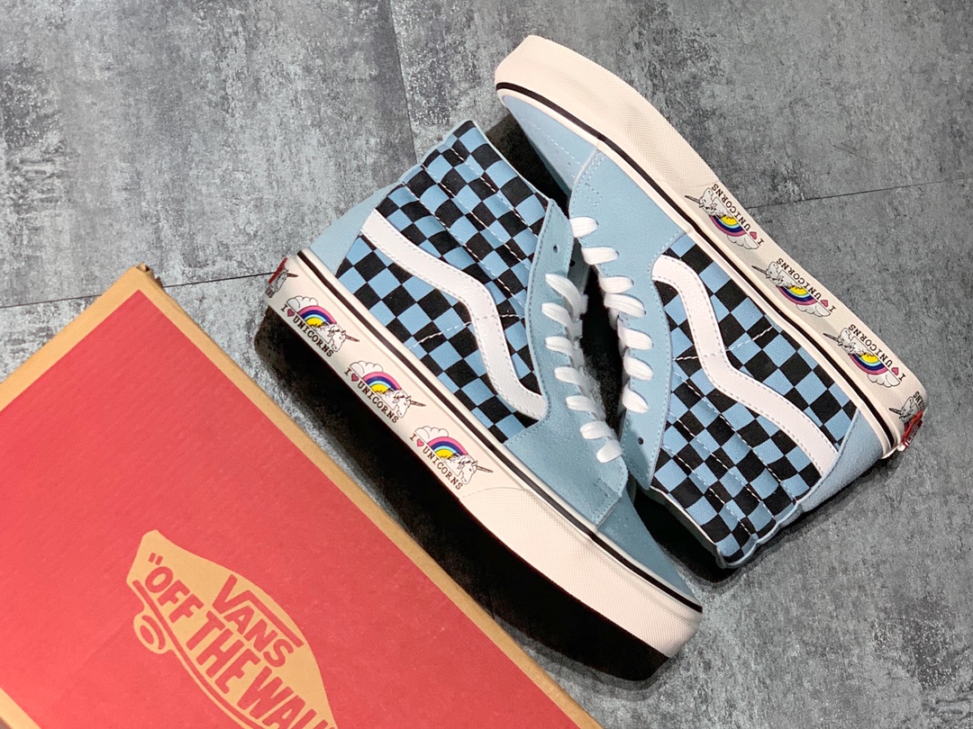 160 海外独家限量发售 Vans Sk8-Hi 高帮浅蓝独角兽复古板鞋
