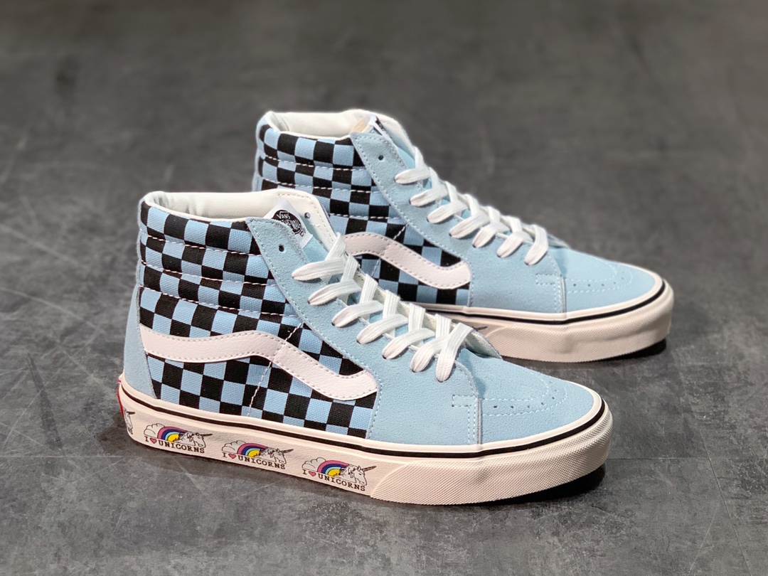 160 海外独家限量发售 Vans Sk8-Hi 高帮浅蓝独角兽复古板鞋