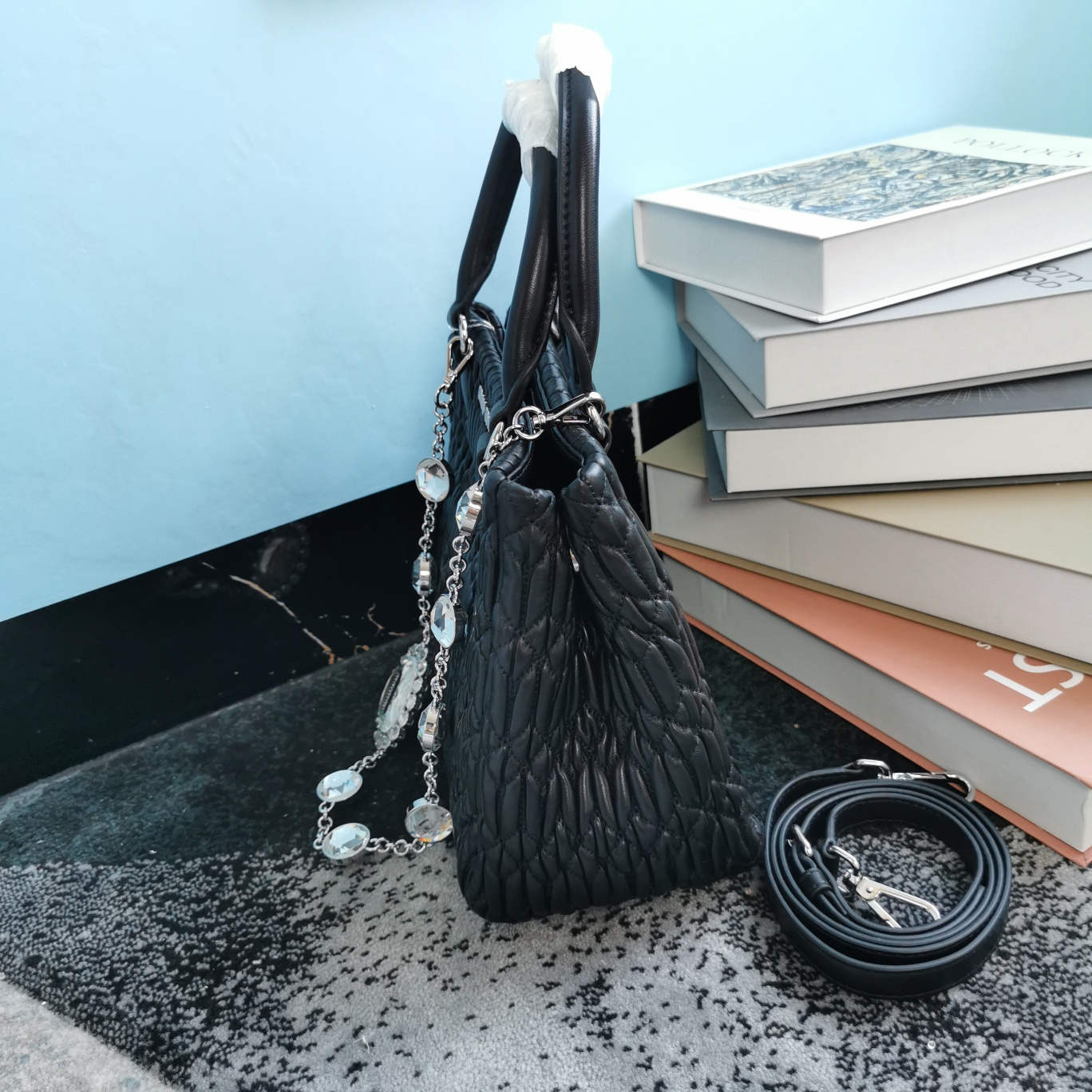 MIUMIU缪缪顶级进口CIoquel软羊皮新款水晶链钻包5BA067