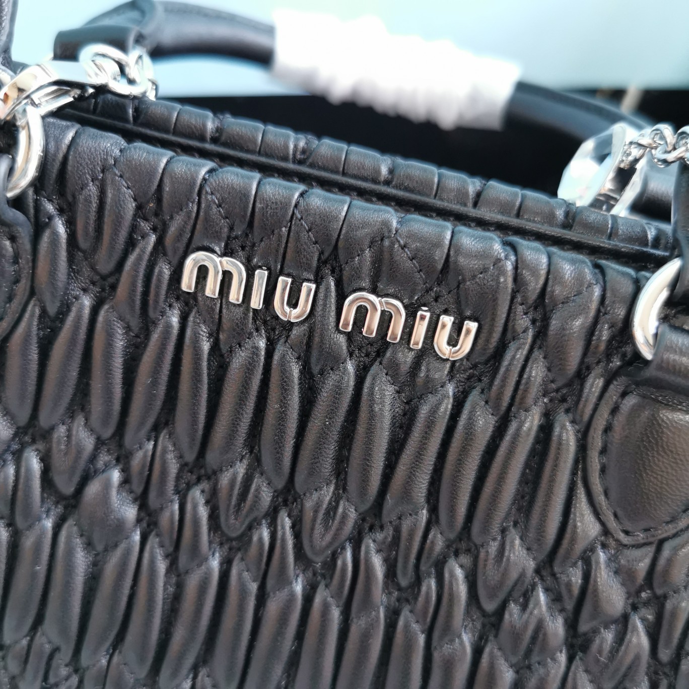 MIUMIU缪缪顶级进口CIoquel软羊皮新款水晶链钻包5BA067