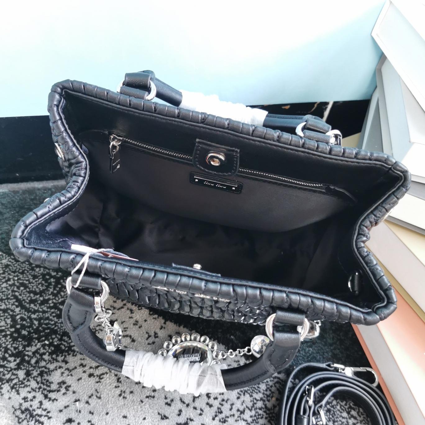 MIUMIU缪缪顶级进口CIoquel软羊皮新款水晶链钻包5BA067