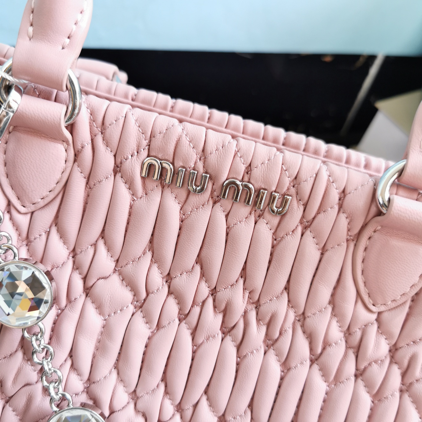 MIUMIU缪缪顶级进口CIoquel软羊皮新款水晶链钻包5BA067
