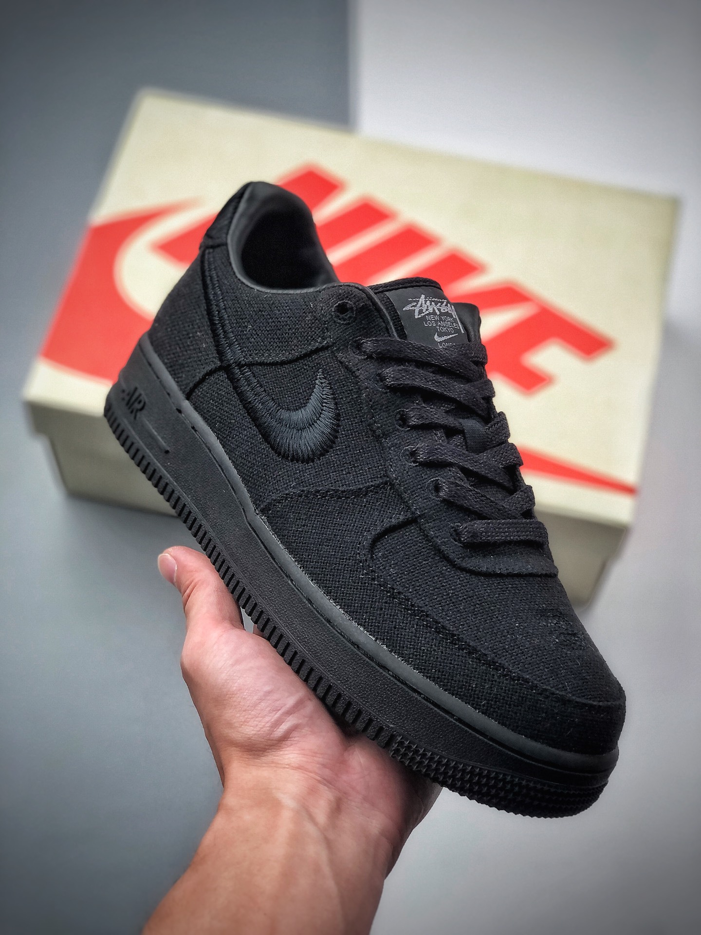 Air Force #Stussy Black Black Warrior Linen Embroidery Swoosh #Stussy x #Nike Air Force 1 Low 'Black Cool' #Nike Air Fo…