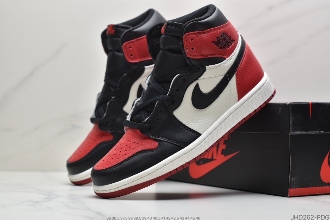 190 公司级耐克Air Jordan 1 Retro OG”Bred Toe”AJ1代经典复古经典高帮百搭文化篮球鞋“黑红脚趾”555088-610