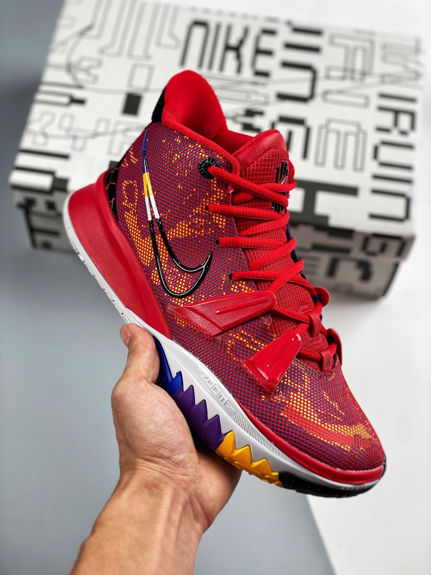 NK Kyrie 7 Pre Heat Ep Kyrie 7 rojo fuego, exclusivo puro original, detalles de bordado de archivo originales en todo e…