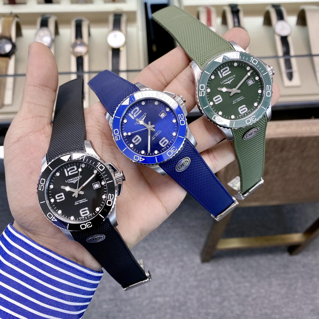 K5  浪琴  Longines 康卡斯系列水中霸主男士腕表，316精钢表壳进口胶带/顶级316精钢高级定制全自机械机芯，陶瓷圈口高级强化镀膜镜面 直径41mm厚度12mm