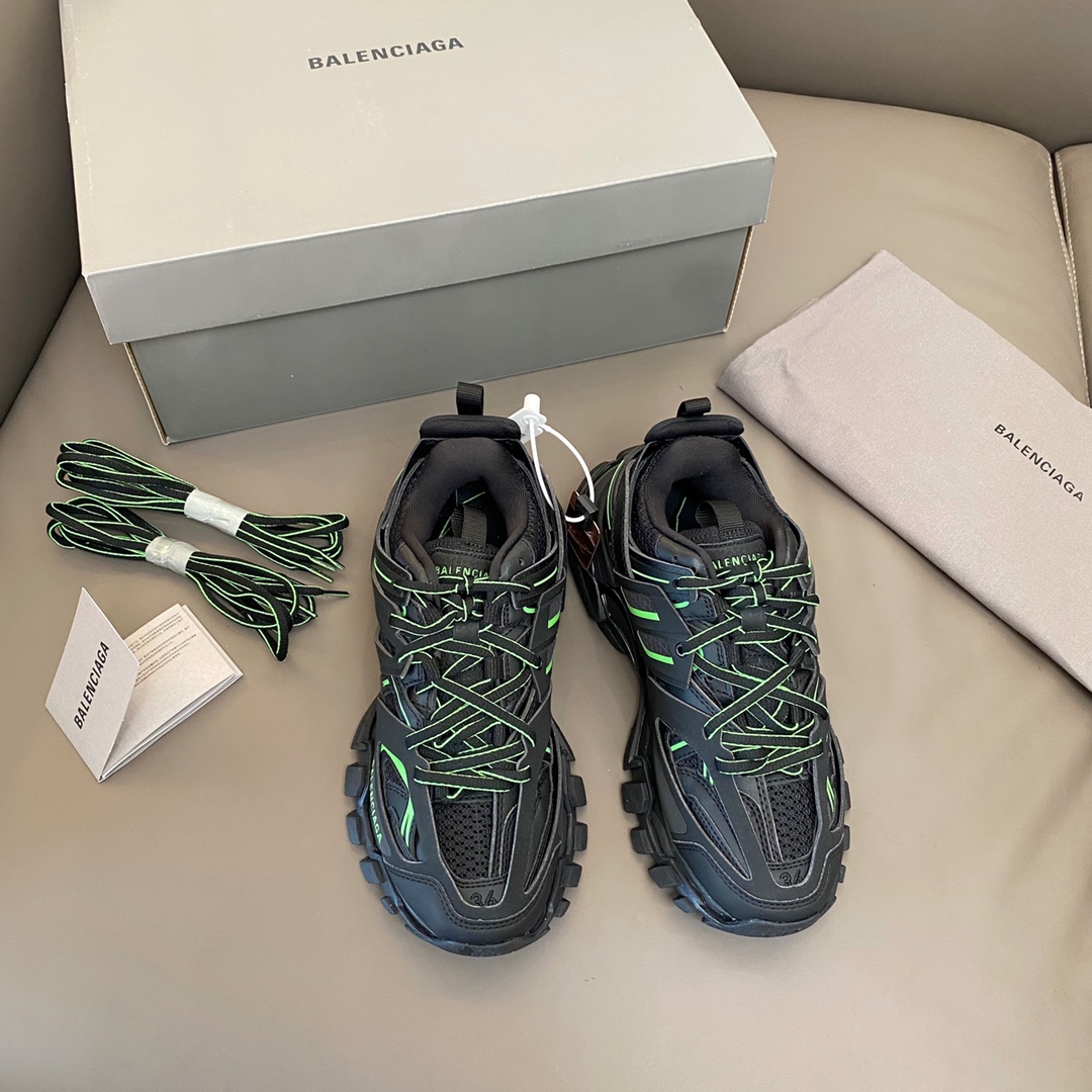 Negro Línea Verde Balenciaga · Balenciaga 2021ss Nuevo Nuevo Color Track 3.0 Zapatos para papá de tercera generación Za…