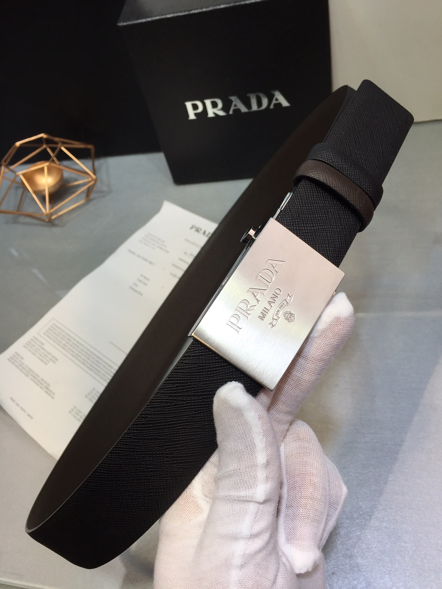 [Prada Belts]Prada Prada 3.5 centimeter-wide double-sided belt The removable p