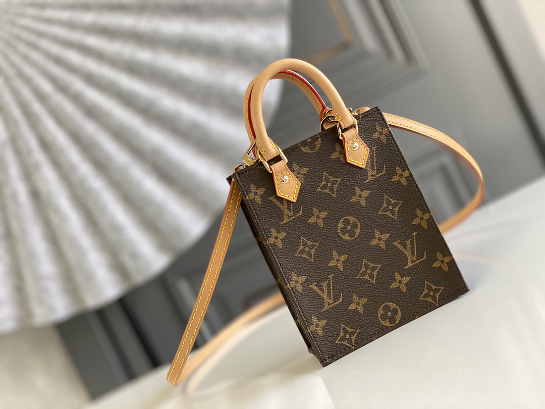 Louis Vuitton LV Sac Plat Bags Handbags Monogram Canvas Cowhide Fabric