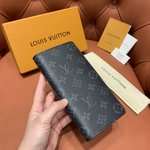 Louis Vuitton Wallet Black Men Monogram Eclipse Canvas Cowhide Fashion M61697