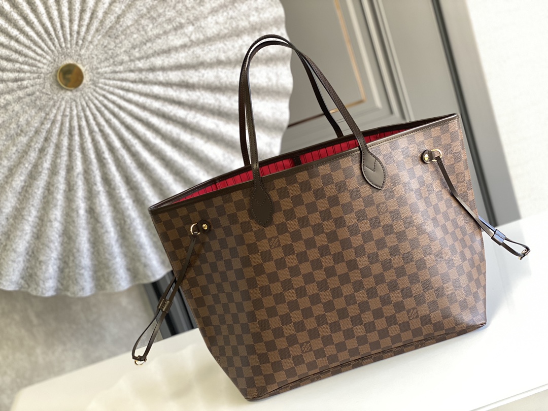 Louis Vuitton LV Neverfull Bags Handbags Gold Yellow Damier Ebene Canvas Cowhide Fabric Vintage