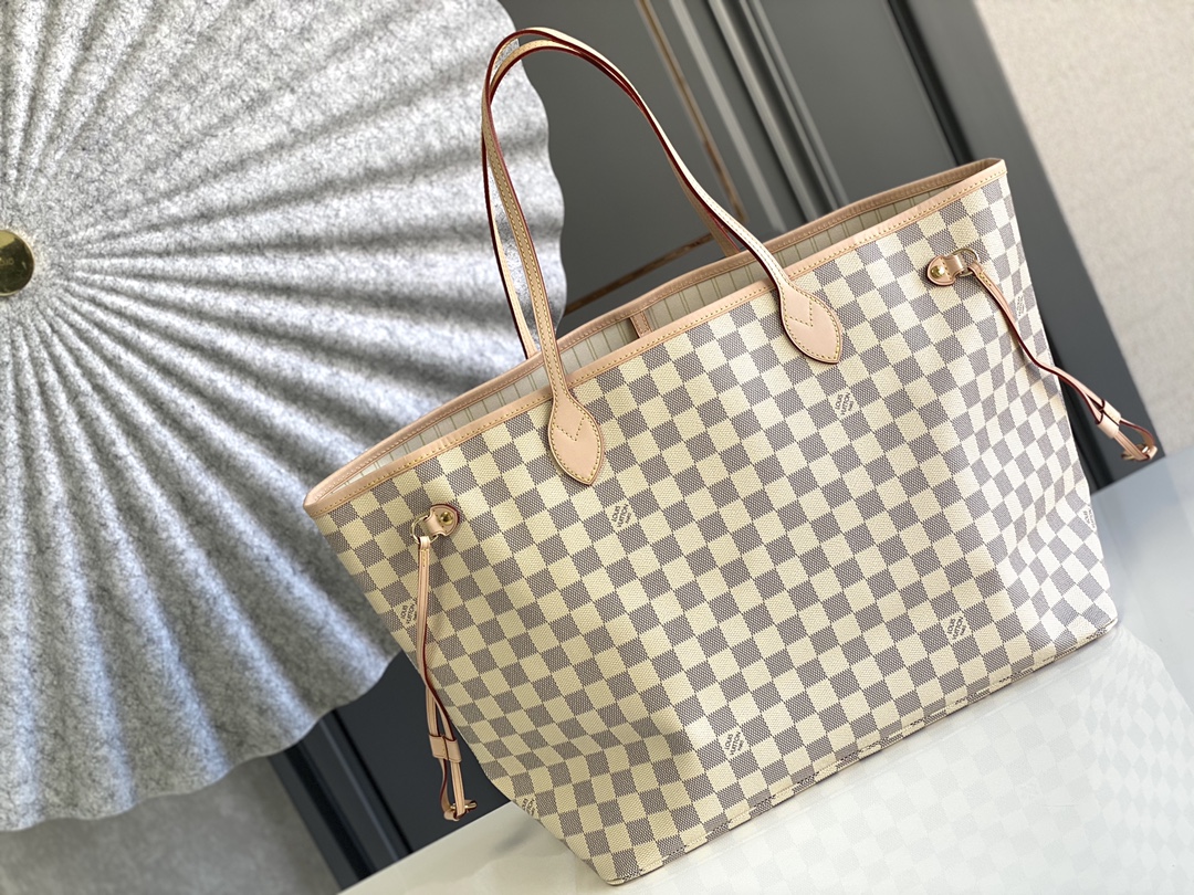 Louis Vuitton LV Neverfull Bags Handbags Gold Yellow Damier Azur Canvas Cowhide Fabric Vintage