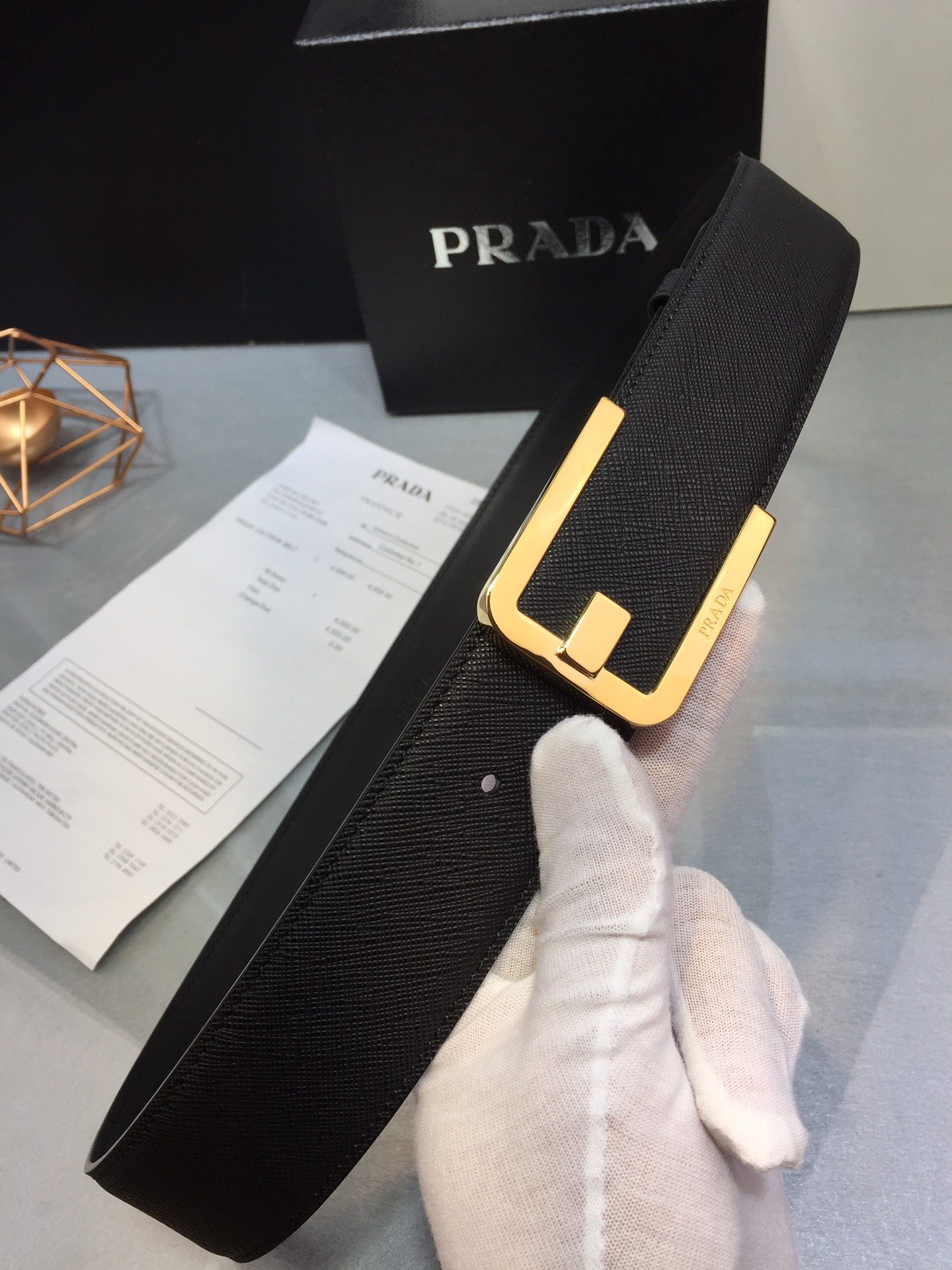 [Prada Belts]Prada Prada 4.0 centimeter-wide belt Polished metal buckle with s