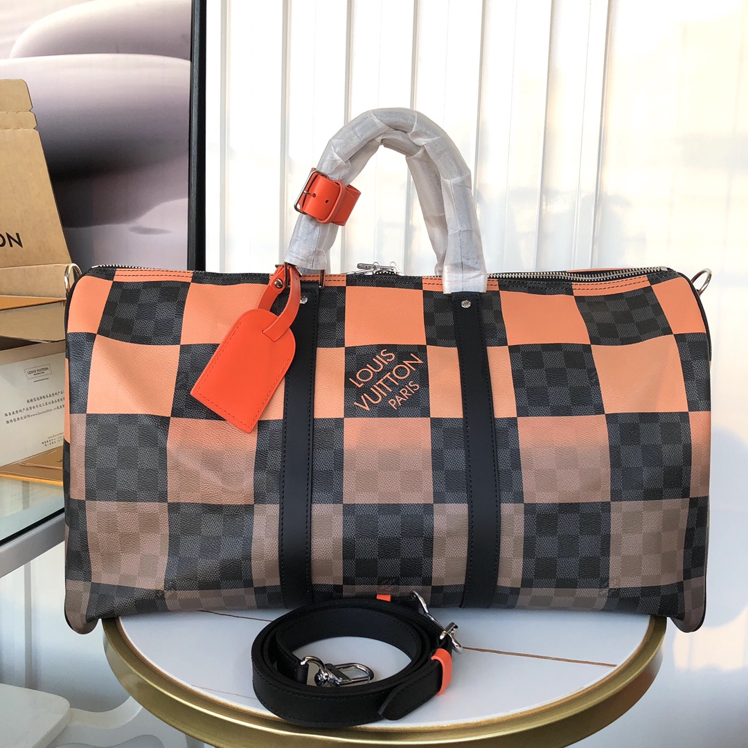 Louis Vuitton LV Keepall Travel Bags Orange Damier Graphite Canvas N40420
