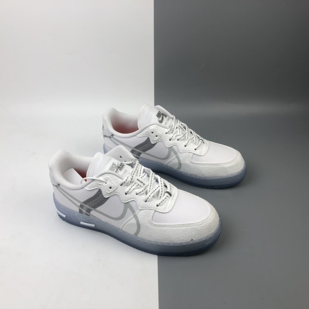 220 Nike Air Force 1 React QS Light Bone  波纹 冰块 冰蓝空军一号白蓝色低帮运动休闲板鞋 CQ8879-100
