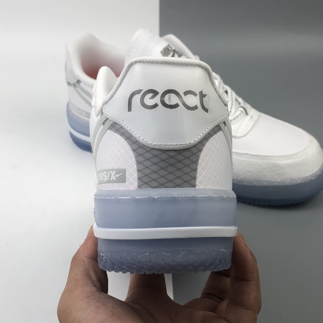 220 Nike Air Force 1 React QS Light Bone  波纹 冰块 冰蓝空军一号白蓝色低帮运动休闲板鞋 CQ8879-100