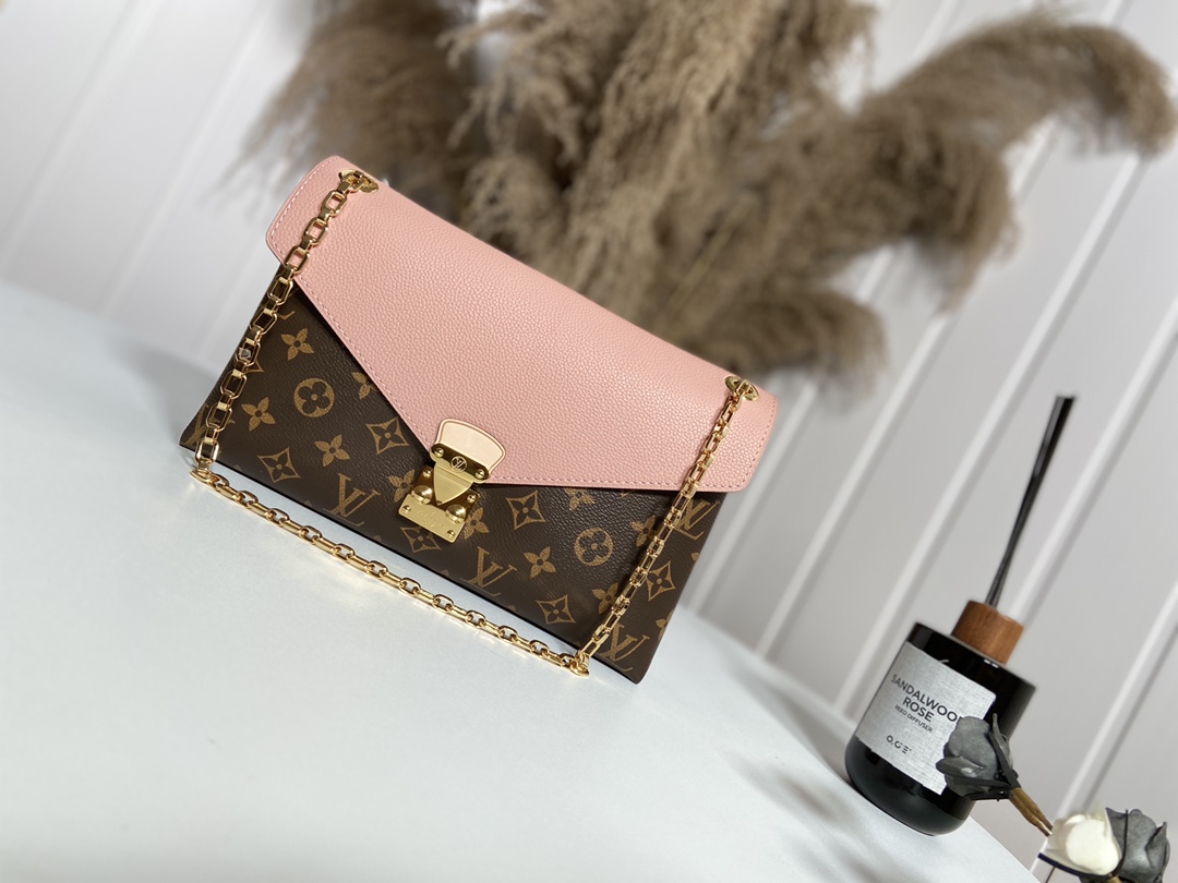 Louis Vuitton Bags Handbags Gold Pink Monogram Canvas Calfskin Cowhide Chains M41200