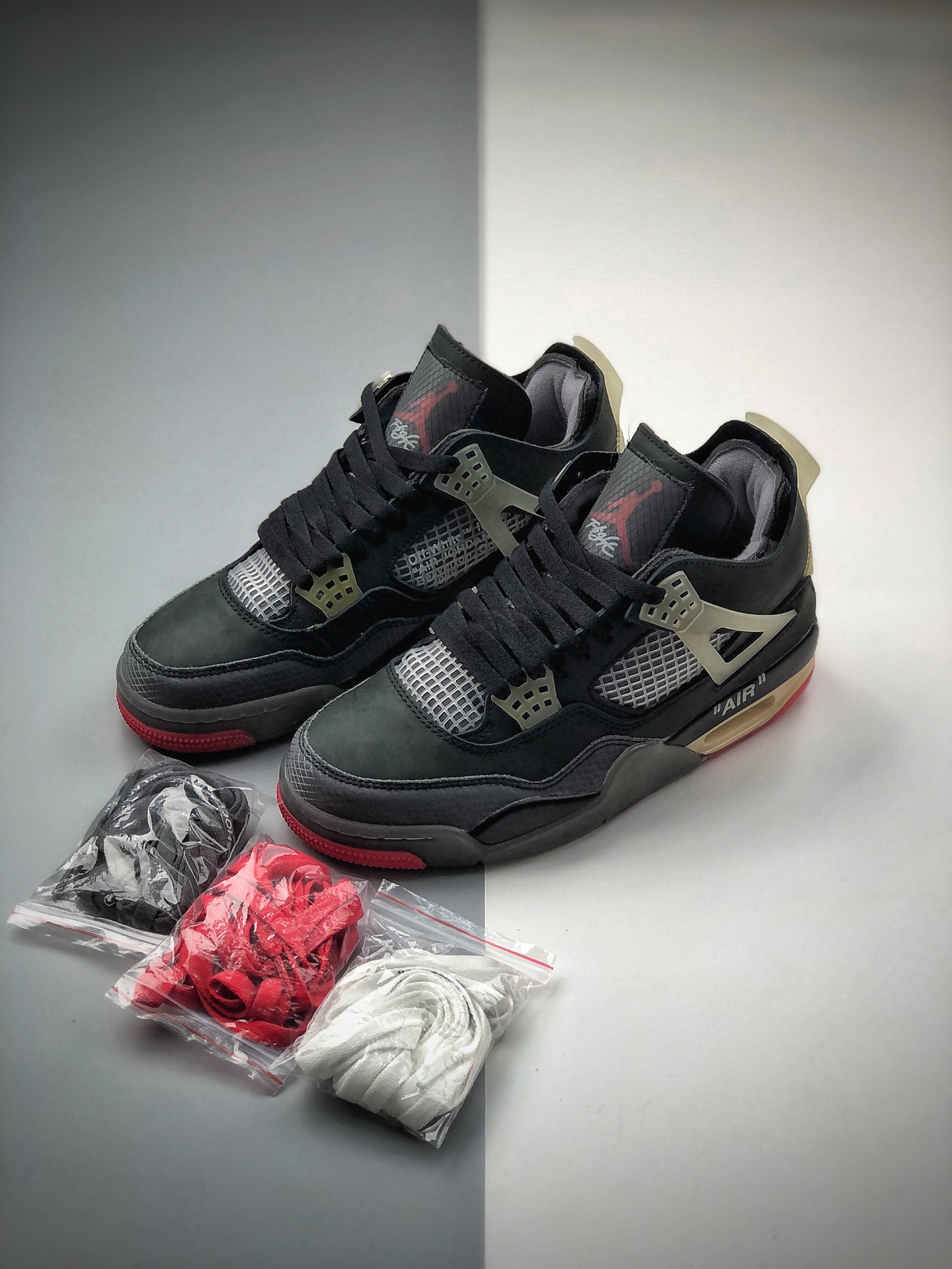 270   Off-White x Air Jordan 4 ”Bred”黑红OW联名蝉翼黑灰红 CV9388-001