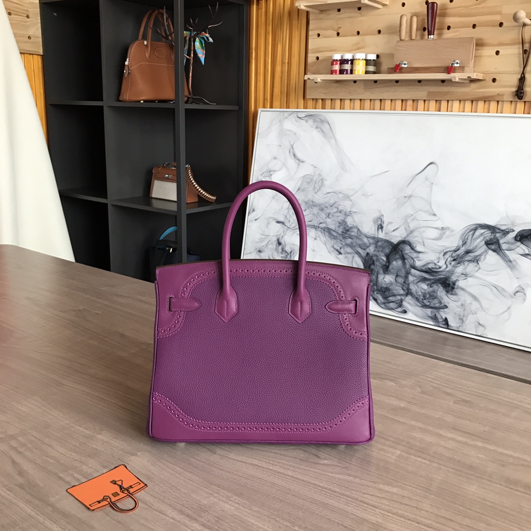Elegant Birkin 30cm Lace Series Handbag - Purple Togo Leather, Silver Hardware 4 i1605186808 108 2