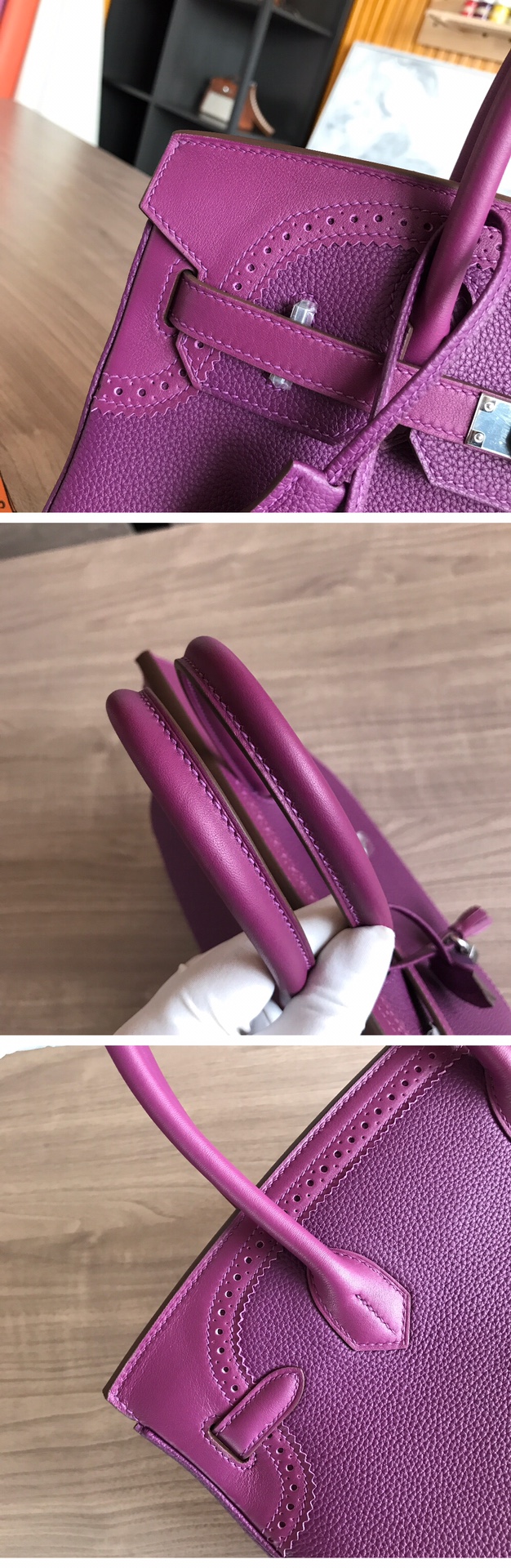 Elegant Birkin 30cm Lace Series Handbag - Purple Togo Leather, Silver Hardware 8 i1605186808 1332 6