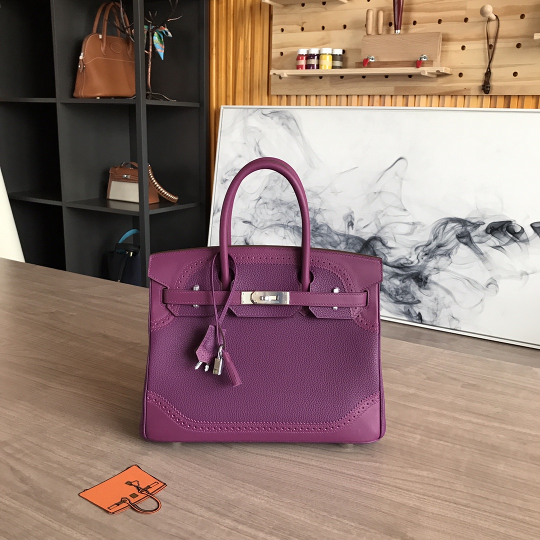 Elegant Birkin 30cm Lace Series Handbag - Purple Togo Leather, Silver Hardware 2 i1605186808 2137 0