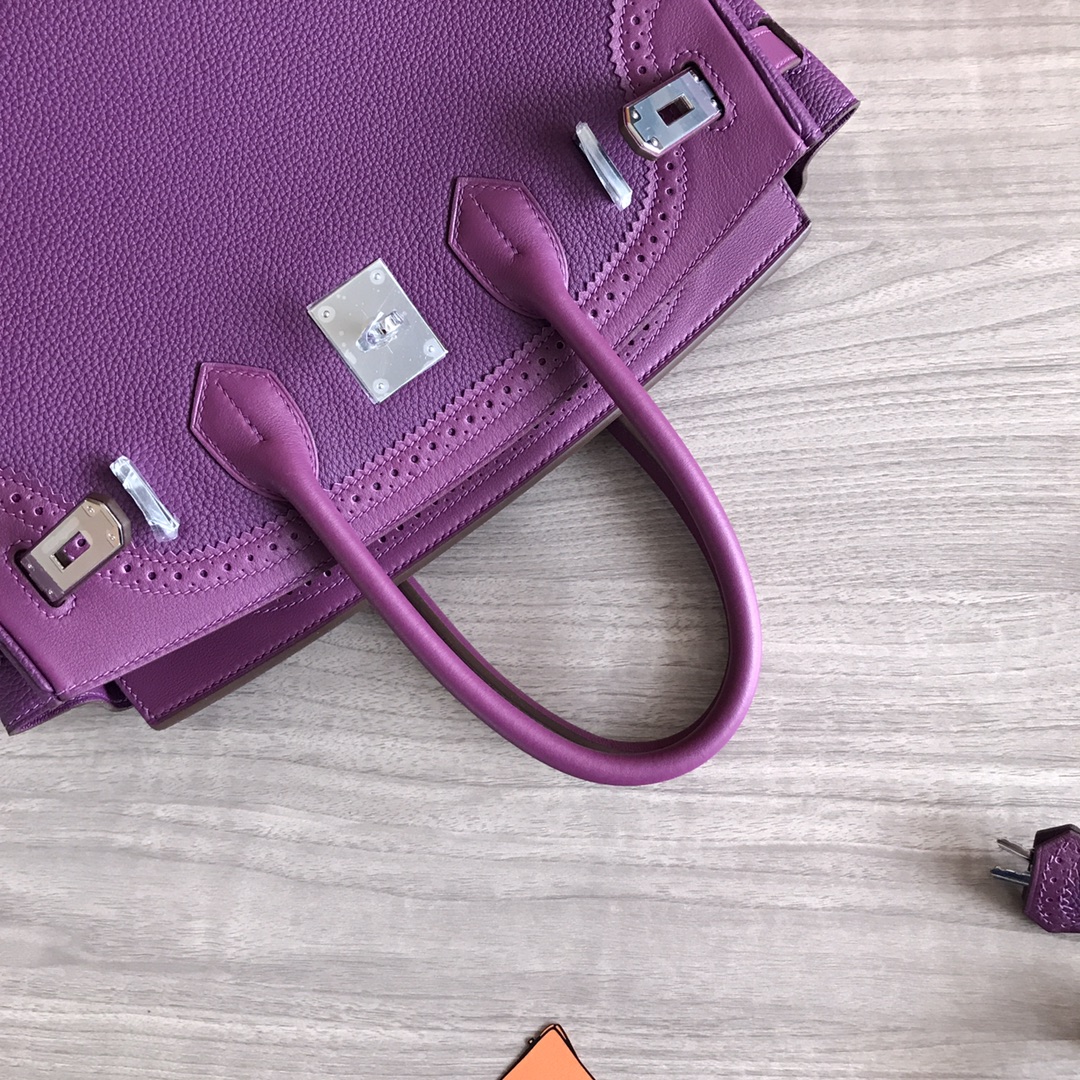 Elegant Birkin 30cm Lace Series Handbag - Purple Togo Leather, Silver Hardware 5 i1605186808 6009 3
