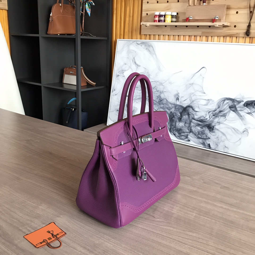 Elegant Birkin 30cm Lace Series Handbag - Purple Togo Leather, Silver Hardware 3 i1605186808 9686 1