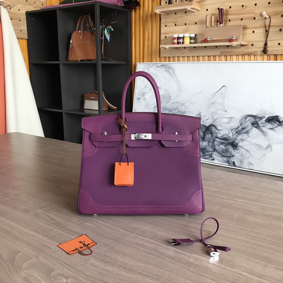 Elegant Birkin 35cm Lace Purple Leather Handbag - Timeless Design 1 i1605186829 1224 0