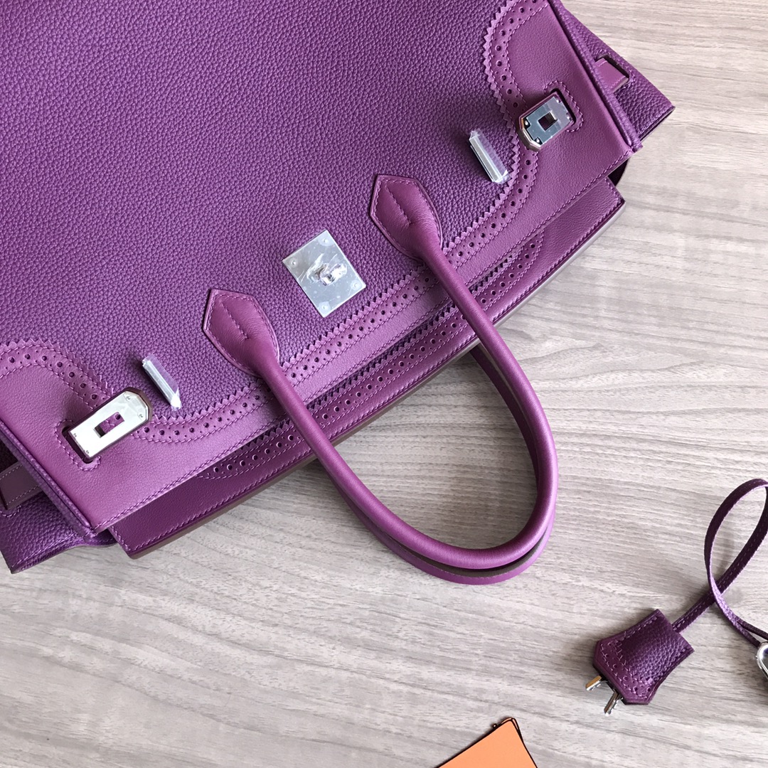 Elegant Birkin 35cm Lace Purple Leather Handbag - Timeless Design 4 i1605186829 5012 3