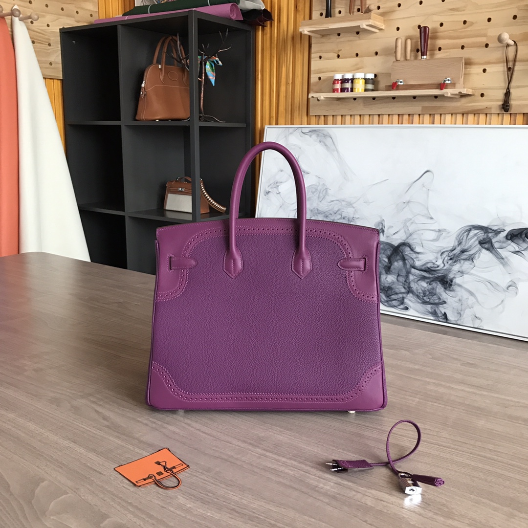 Elegant Birkin 35cm Lace Purple Leather Handbag - Timeless Design 3 i1605186829 7562 2