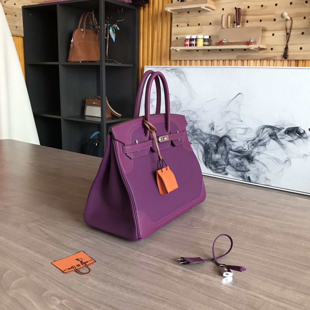 Elegant Birkin 35cm Lace Purple Leather Handbag - Timeless Design 2 i1605186829 9185 1