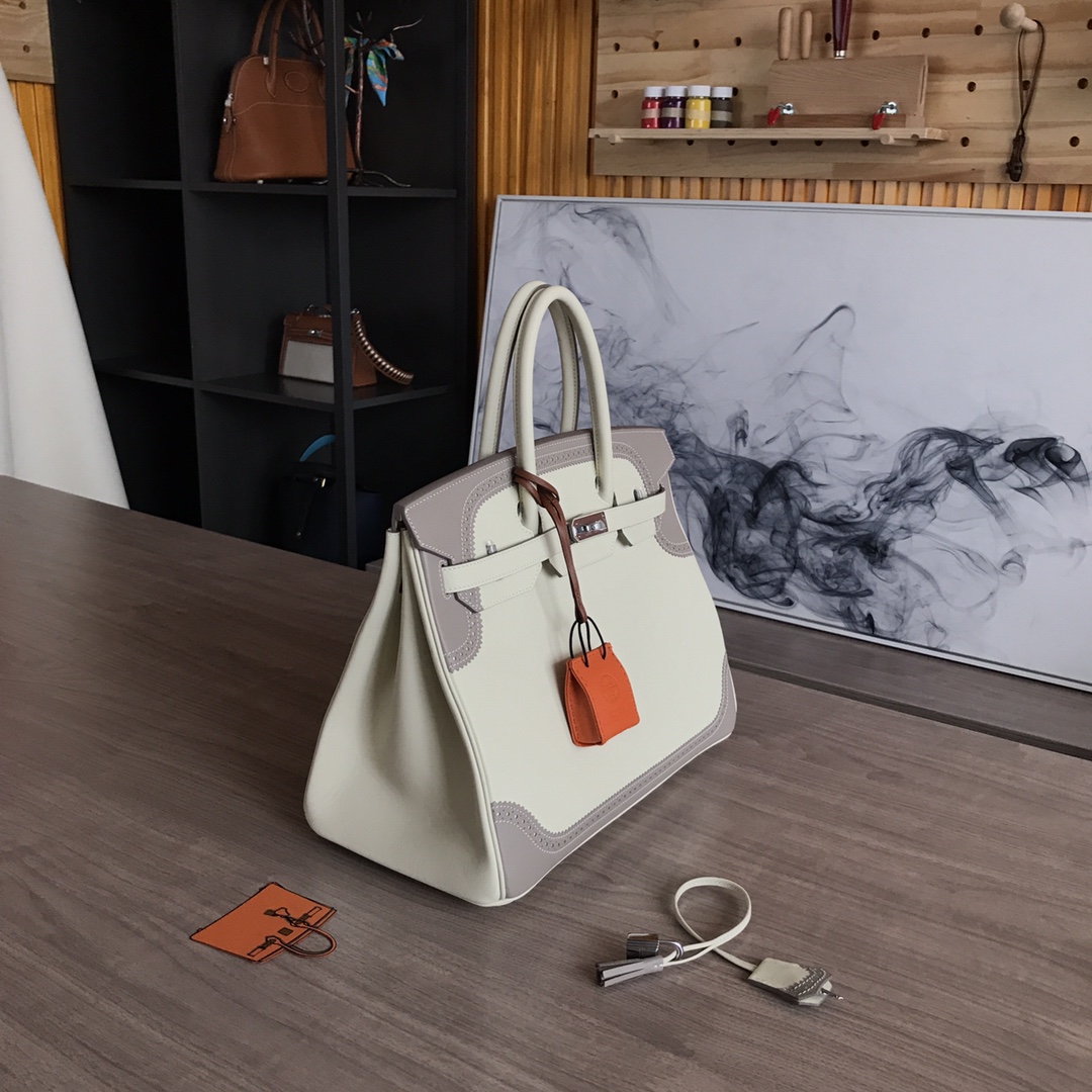 Hermes Birkin 35cm Swift Lace Limited Edition Tote Bag, Off-White/Gray 3 i1605186941 3822 1