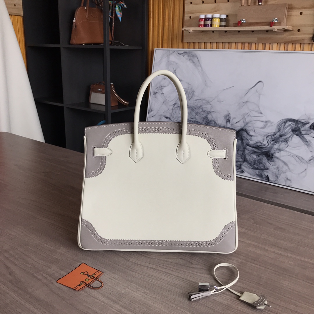 Hermes Birkin 35cm Swift Lace Limited Edition Tote Bag, Off-White/Gray 4 i1605186941 4390 2