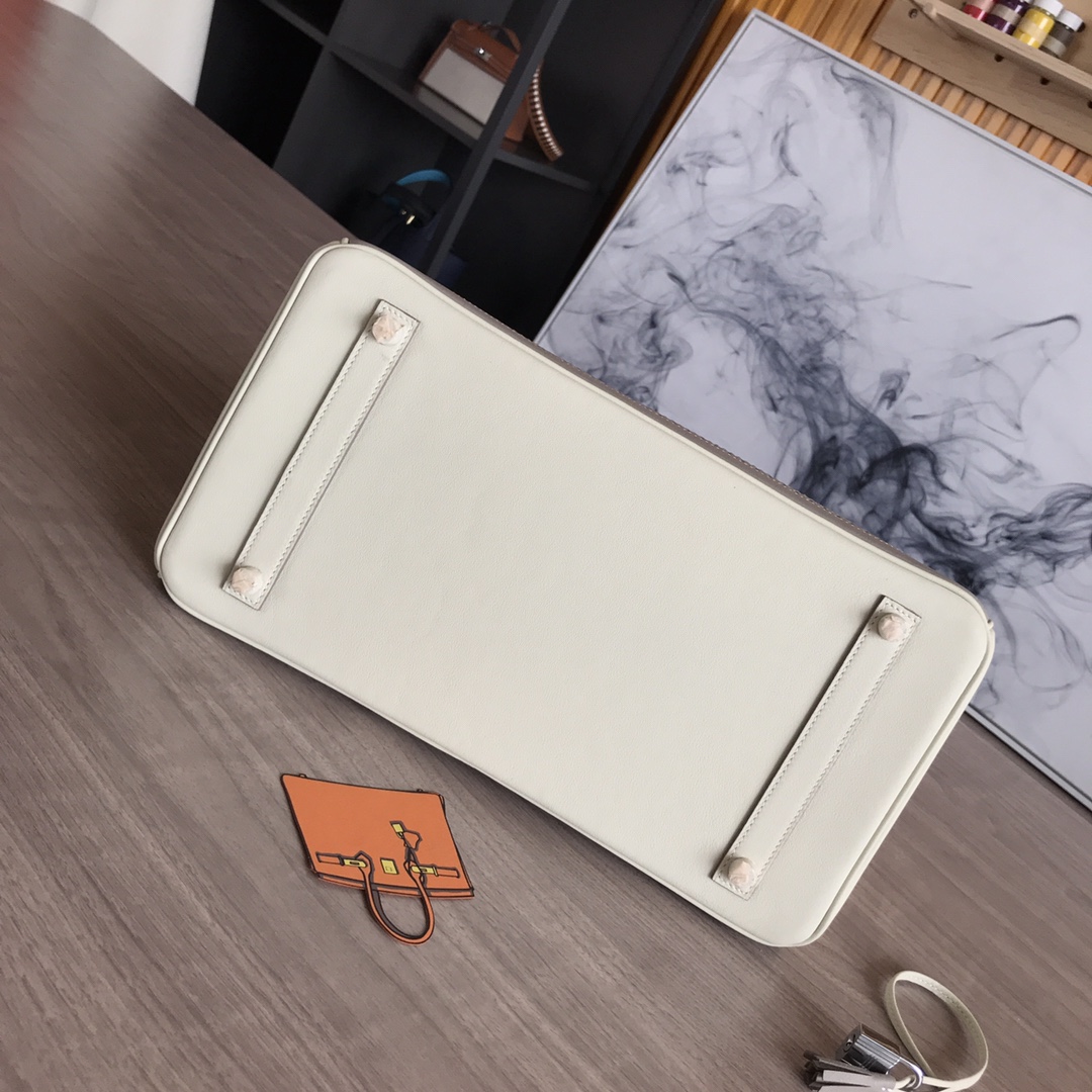 Hermes Birkin 35cm Swift Lace Limited Edition Tote Bag, Off-White/Gray 7 i1605186941 52 5