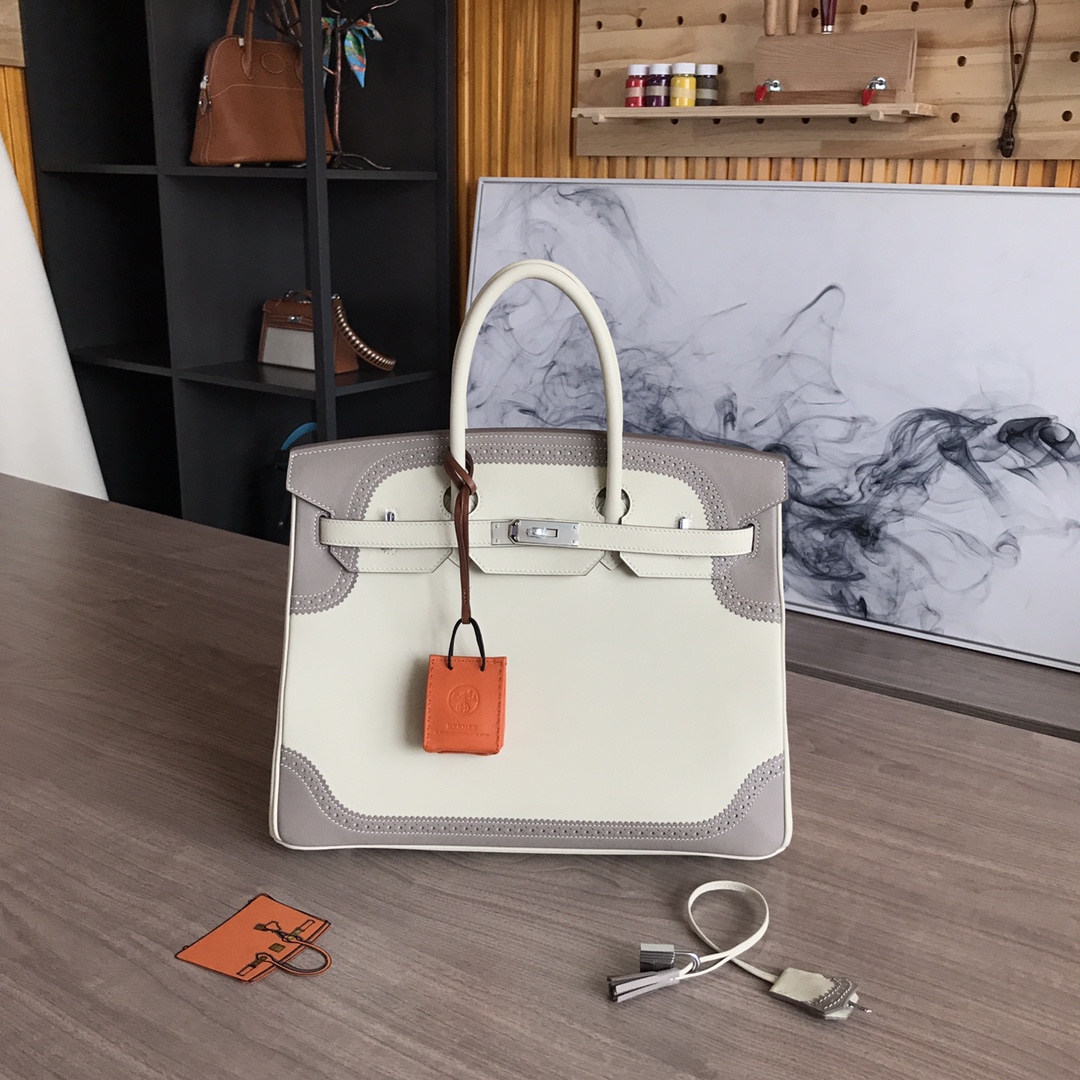 Hermes Birkin 35cm Swift Lace Limited Edition Tote Bag, Off-White/Gray 2 i1605186941 6612 0