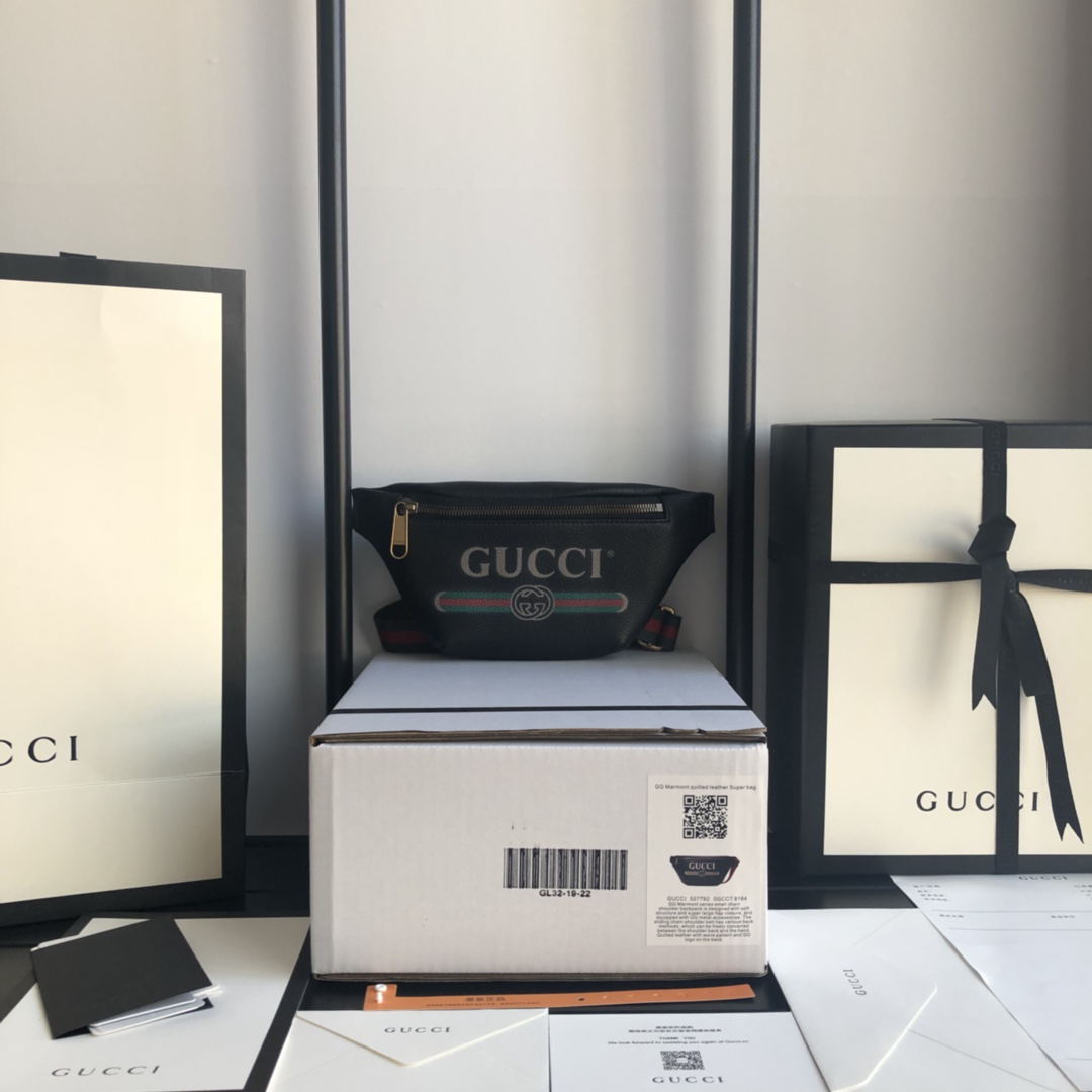 GUCCI 塗鴉腰包 胸包 織帶 牛皮