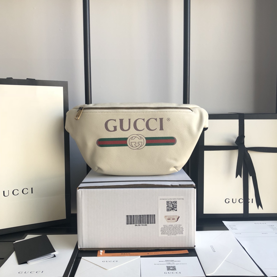 GUCCI 字母腰包 胸包 織帶 牛皮