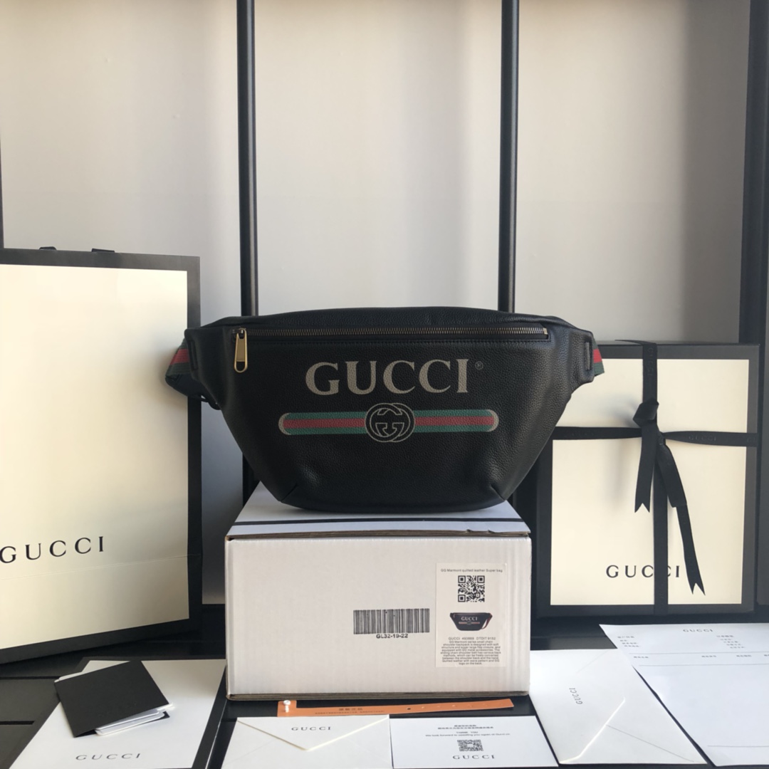 GUCCI 字母腰包 胸包 織帶 牛皮