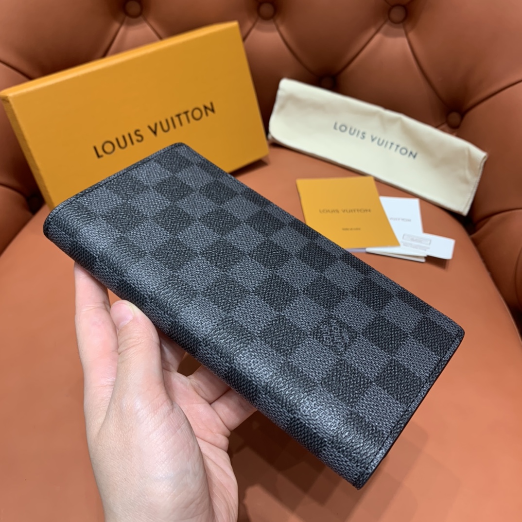Louis Vuitton Wallet Black Grid Men Cowhide Fashion Casual N62665