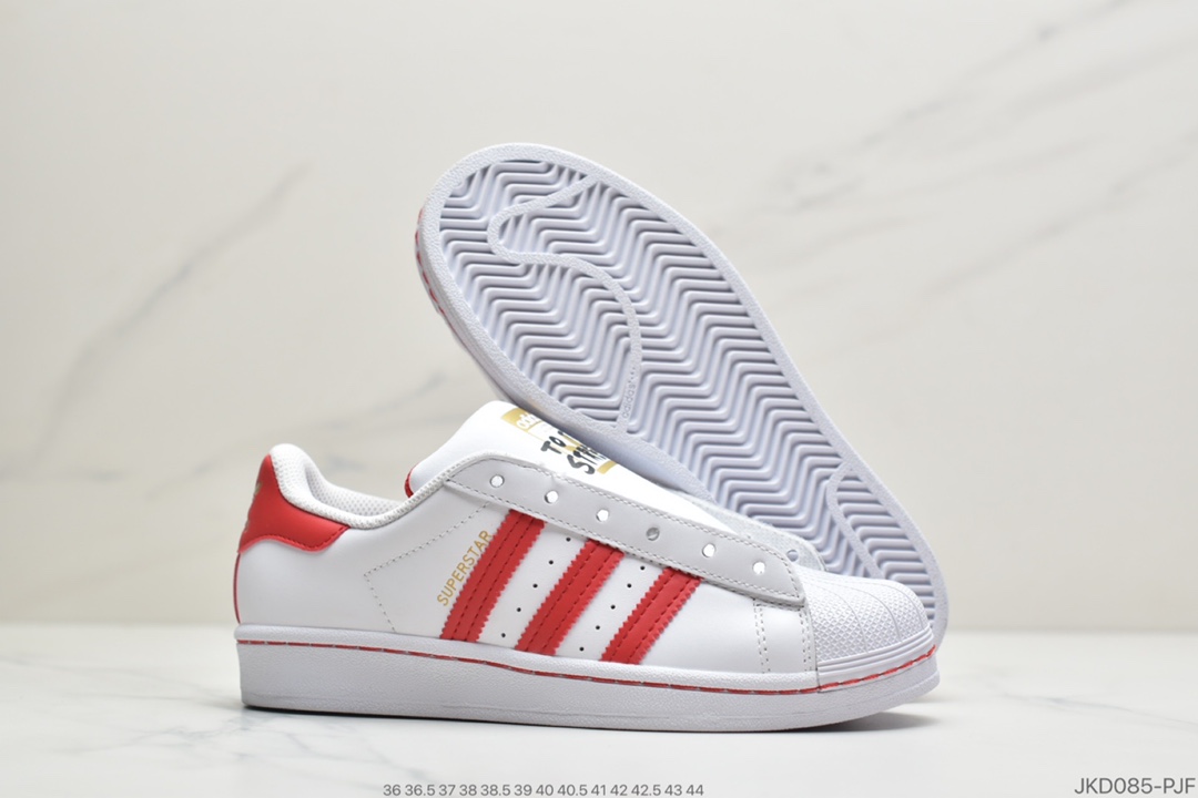 160 公司级adidas originals superstar laceless 阿迪达斯三叶草2020无鞋带一鞋两穿情侣款运动板鞋 白/红杠 FV2803